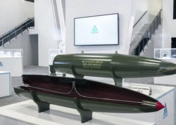 A GAZAP bomb on display during the International Defence Industry Fair (IDEF) 2025 in Istanbul
