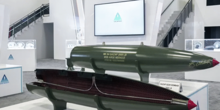 A GAZAP bomb on display during the International Defence Industry Fair (IDEF) 2025 in Istanbul