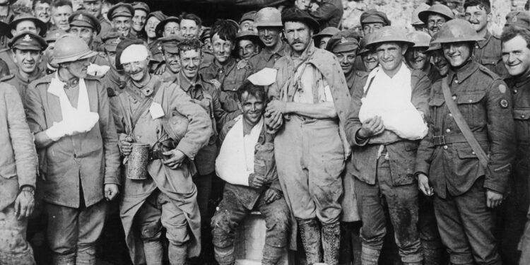 British, French and Italian wounded soldiers in a group